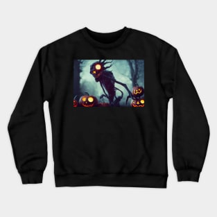 A Scary Monster and Pumpkins OnThe Background Of The Night Forest Crewneck Sweatshirt
